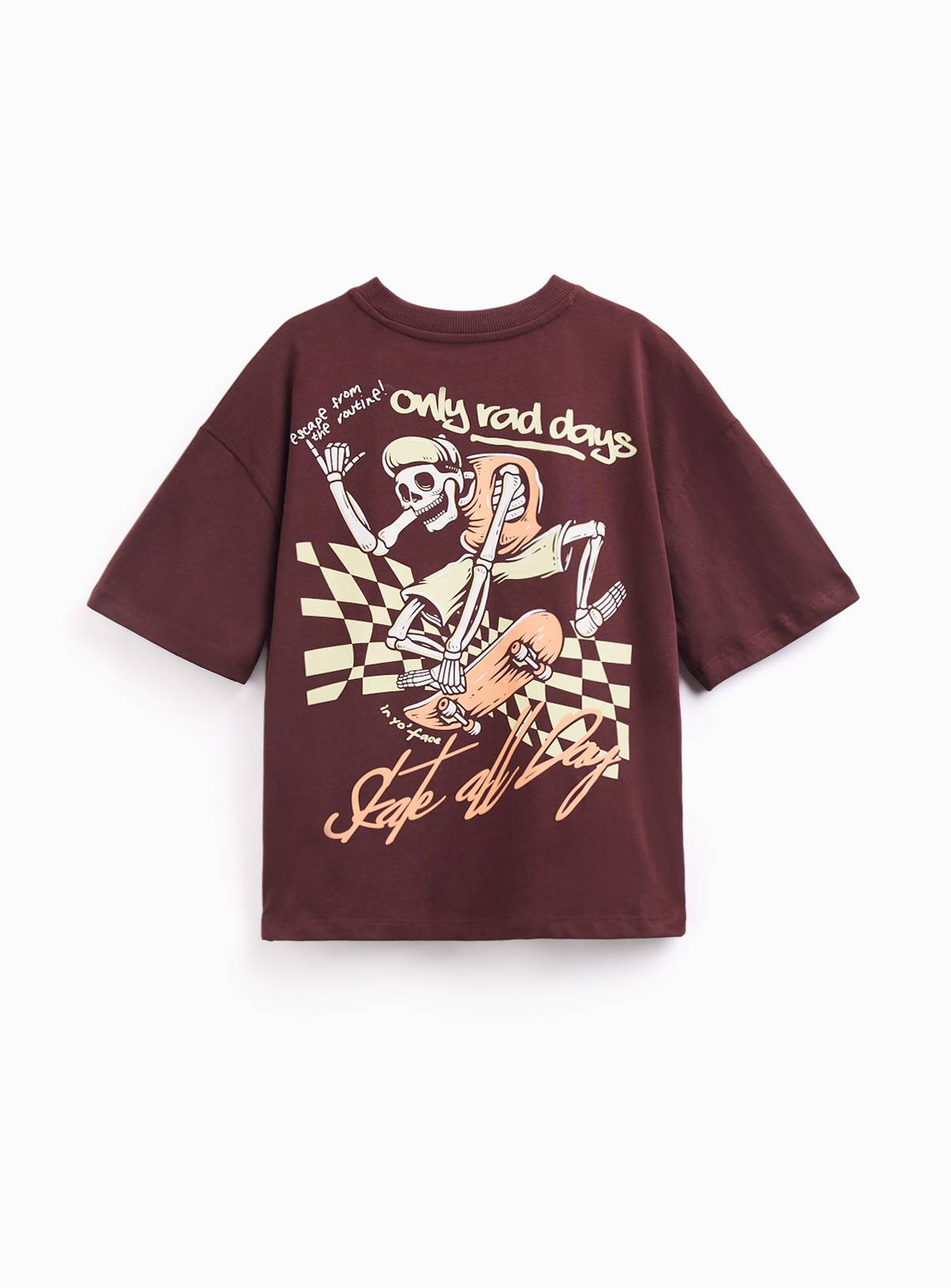 Burgundy Skating Skeleton Graphic Print T-Shirt 11 years - Image 3